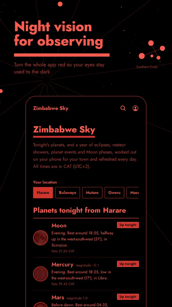 The whole app in red night-vision mode